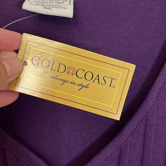 Gold Coast Always in Style Purple Lace Hem Henley Cotton Blouse Women's XXL - Picture 4 of 13